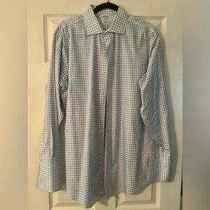 Brooks Brothers Slim Fit Cuff Link Non Iron Blue Plaid Dress Shirt 16 1/2 - 33